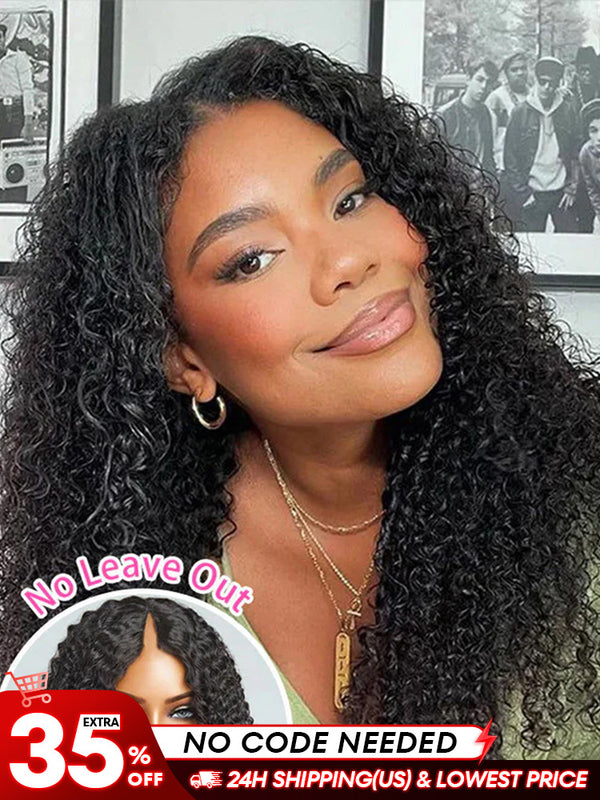 [Clearance Sale] Kinky Curly V Part Wig Human Hair Glueless Wig Pre-plucked
