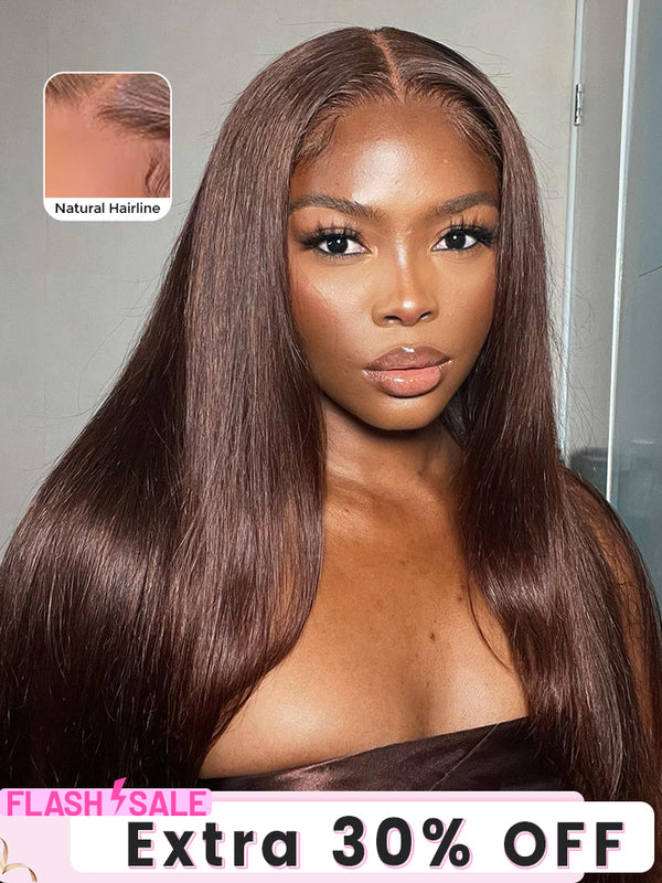 CurlyMe Mocha Mousse Color Pre Cut Glueless Lace Straight Wear Go Wig