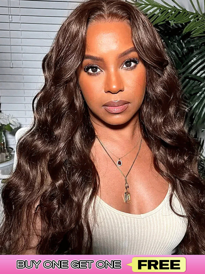 CurlyMe #4 Chocolate Brown Pre Cut Glueless Lace Body Wave Wear Go Wig