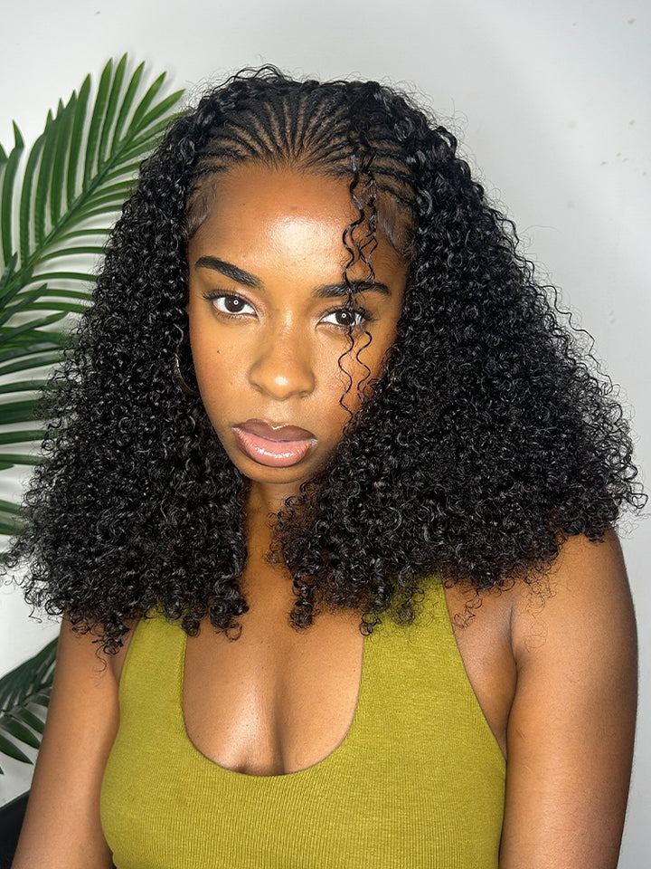 CurlyMe 3 In 1 Half Wig Kinky Curly Glueless Install Half Wig With Draw-string Beginner Friendly