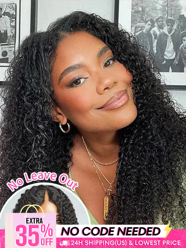 [Clearance Sale] Kinky Curly V Part Wig Human Hair Glueless Wig Pre-plucked