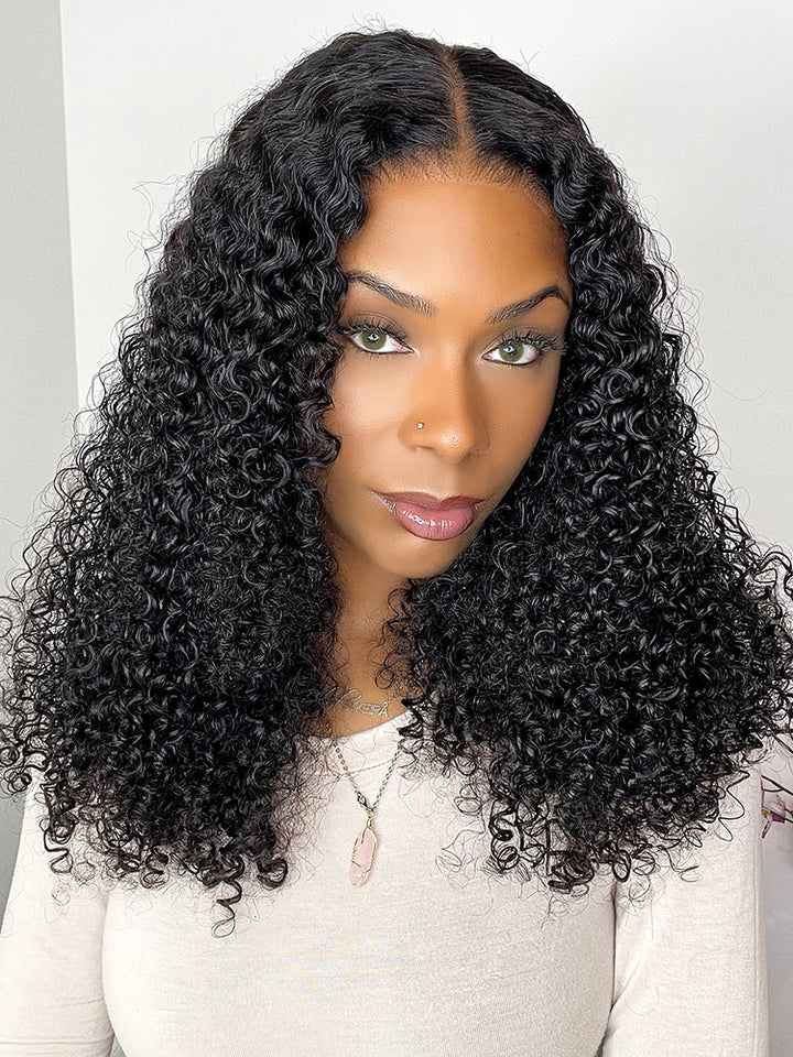 CurlyMe Kinky Curly 4x4 Lace Closure Wigs Pre Plucked Hairline Natural Black Curly Hair