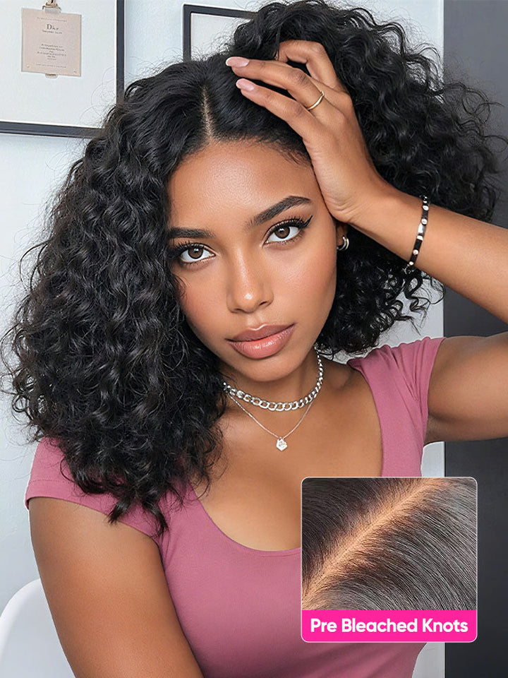 CurlyMe Water Wave Bob Glueless Wig Wear Go 7x5 HD Lace Pre Cut Lace Wig