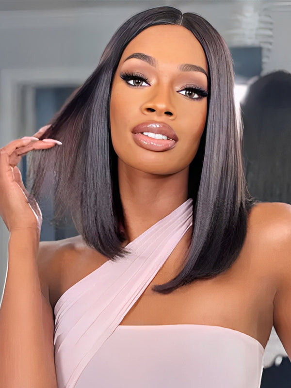 CurlyMe Pre Bleached Straight Glueless Bob Wig Pre Cut 7x5 HD Lace Wear Go Wig
