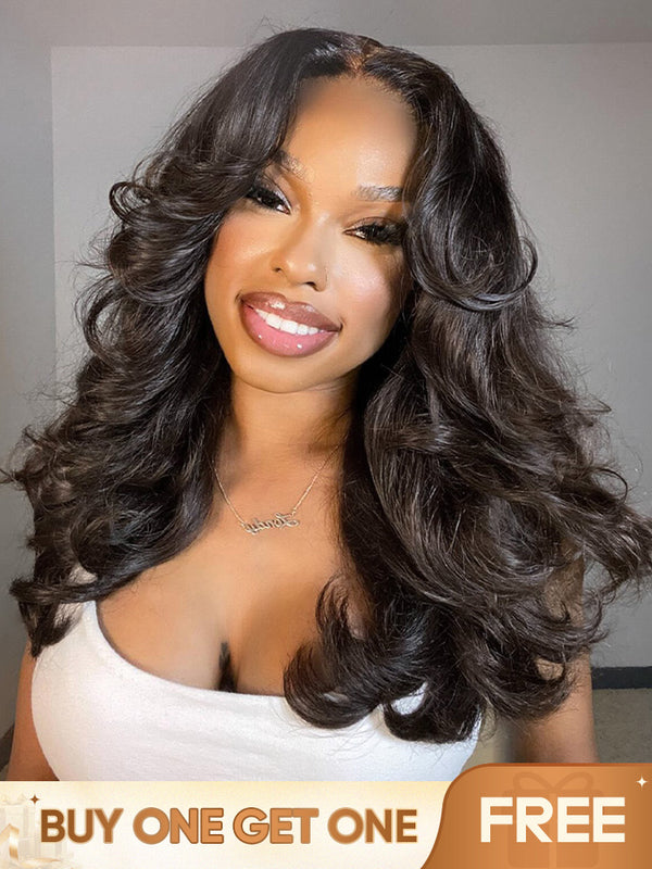 CurlyMe Pre-Bleached Layered Cut Body Wave 9x6 Pre-Cut Lace Wear Go Glueless Wigs