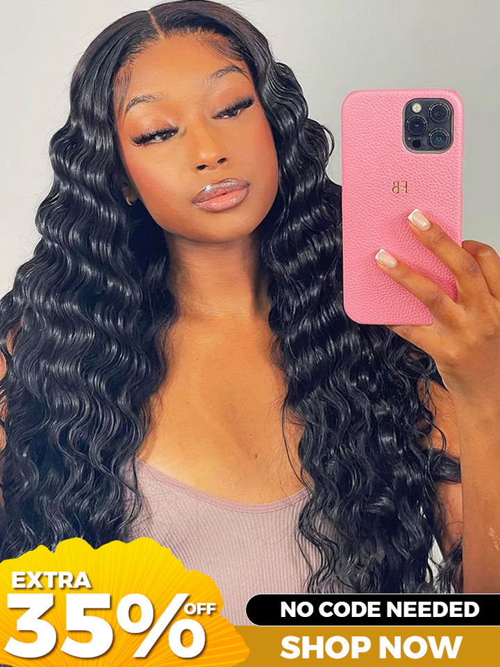 [Clearance Sale] CurlyMe Loose Deep Wave Hair 5x5 Swiss Lace Closure Wigs Pre Plucked Natural Color