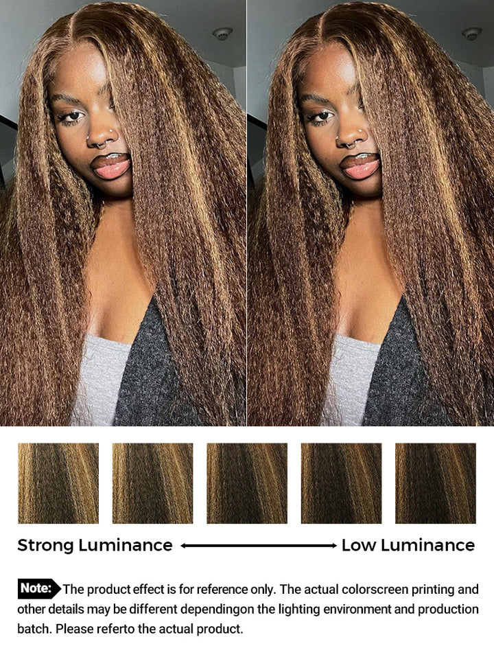CurlyMe 6x4 HD Lace Glueless Highlight Kinky Straight Wig Wear Go Pre Cut Lace Wig