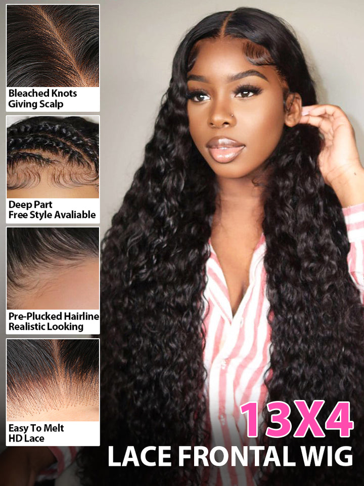 CurlyMe 13x4 Swiss HD Lace/Transparent Lace Wigs Pre-bleached Water Wave Hair Lace Front Wigs