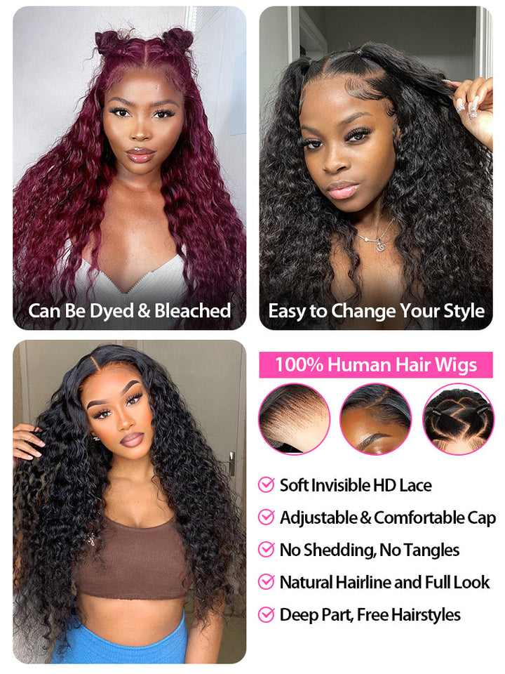 CurlyMe Pre Bleached Human Hair 13x4/13x6  Swiss Lace Front Wig Pre Plucked