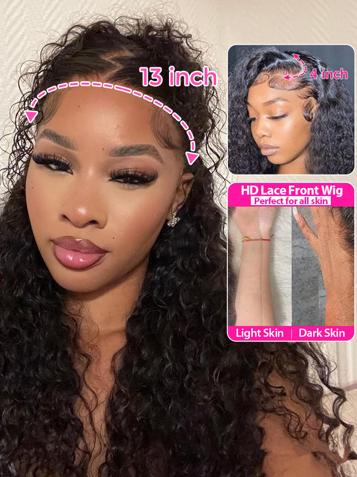 CurlyMe 13x4 Swiss HD Lace/Transparent Lace Wigs Pre-bleached Water Wave Hair Lace Front Wigs