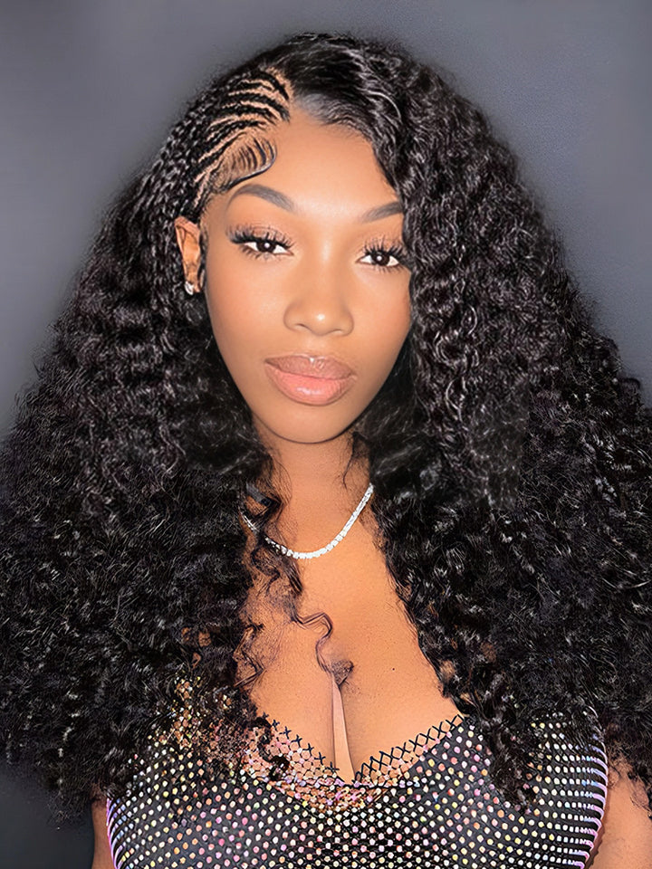 CurlyMe Pre Bleached Knots Burmese Curly Hair 13x6 HD Lace Frontal Wig With Elastic Drawstring Wear Go Wig