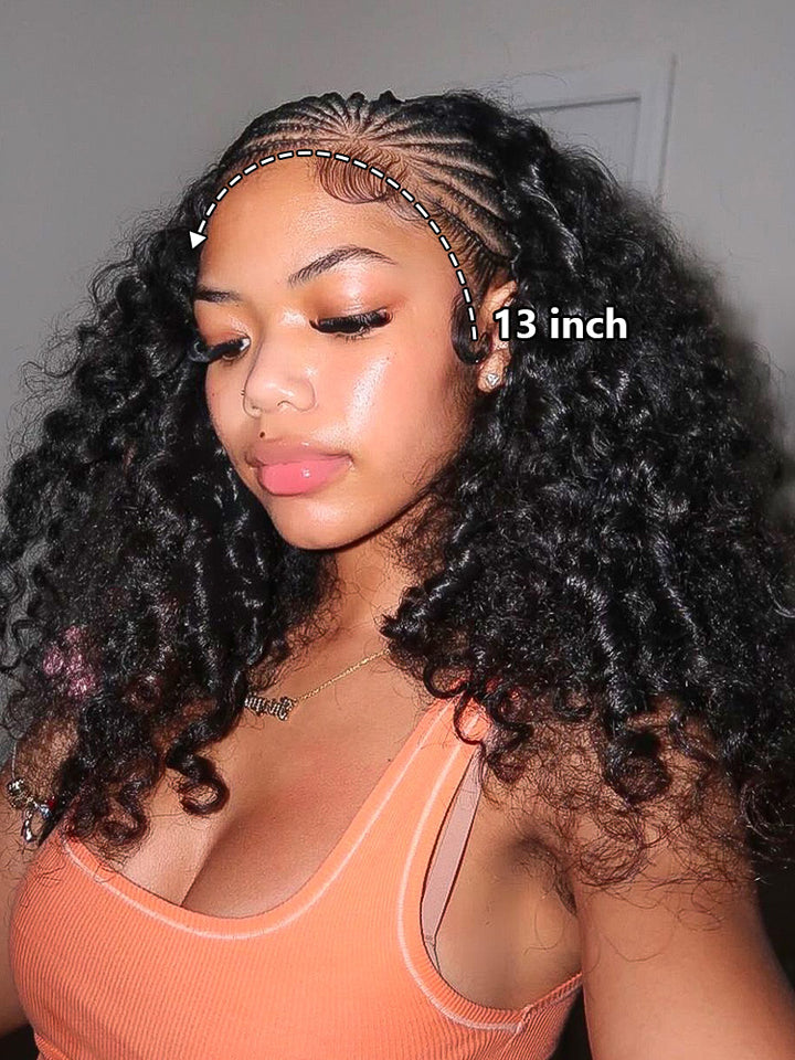 CurlyMe Pre Bleached Knots Burmese Curly Hair 13x6 HD Lace Frontal Wig With Elastic Drawstring Wear Go Wig