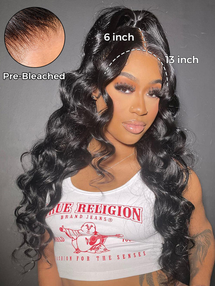 CurlyMe Virgin Human Hair Pre plucked 13x6 Lace Front Wigs Body Wave Hair