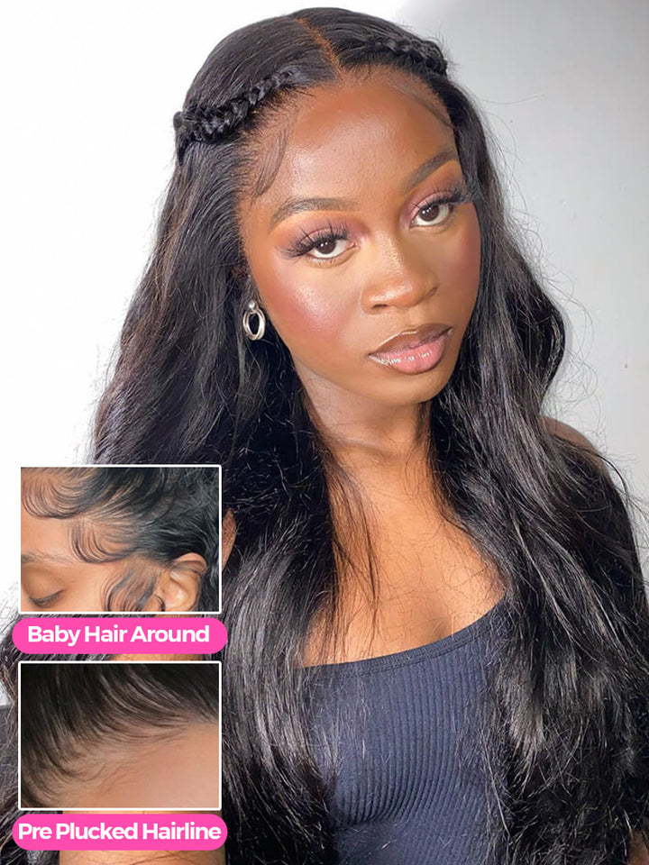 CurlyMe Virgin Human Hair Pre plucked 13x6 Lace Front Wigs Body Wave Hair