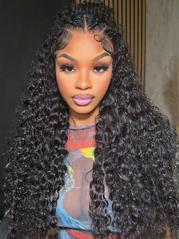 CurlyMe Deep Wave Long Hair 13x6 Lace Front Wigs Pre Plucked With Baby Hair