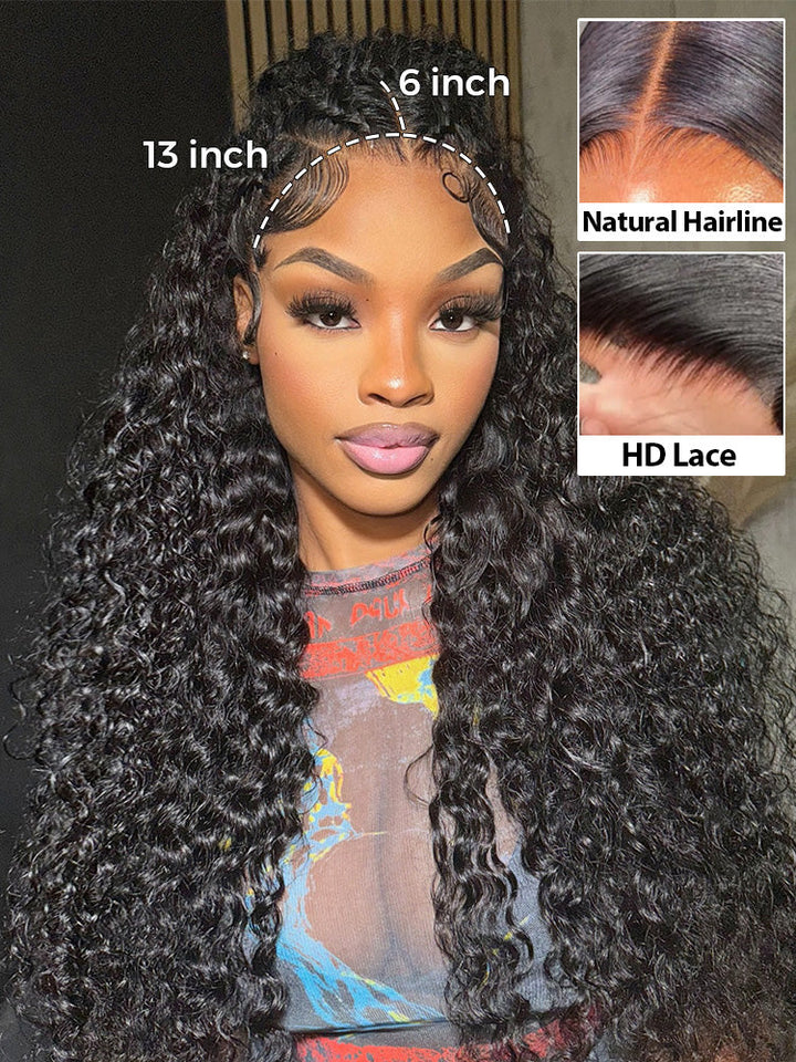 urlyMe Deep Wave Long Hair 13x6 Lace Front Wigs Pre Plucked With Baby Hair