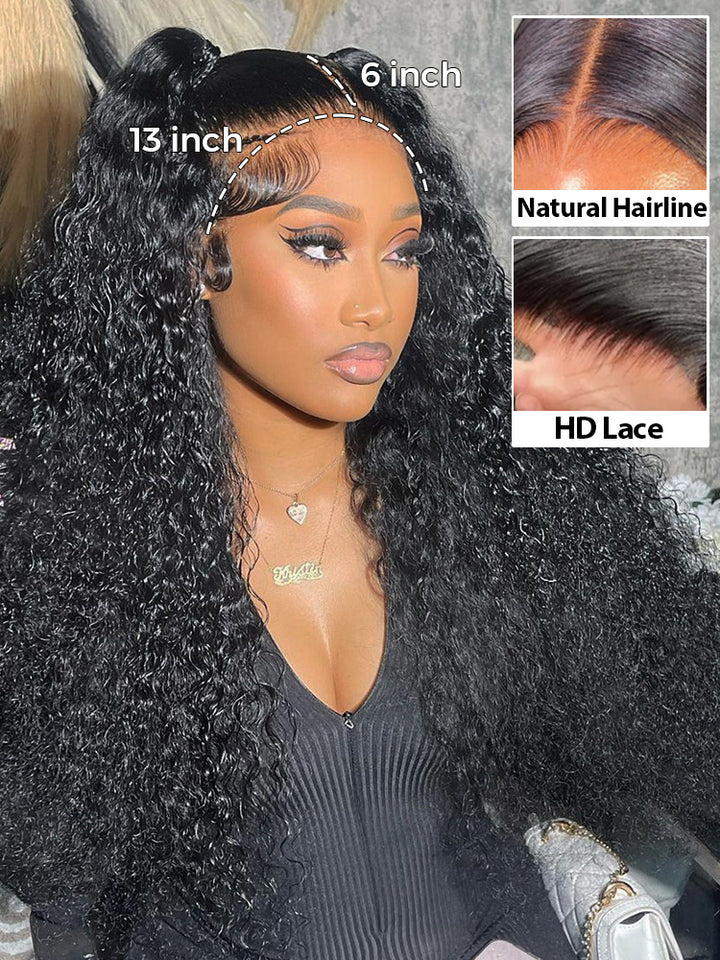 CurlyMe Kinky Curly Human Hair Wigs 13x6 Lace Front Wigs Bomb Look