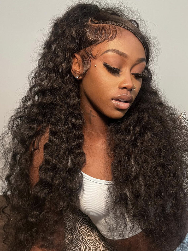 CurlyMe Water Wave Human Hair Undetectable 13x6 Swiss Lace Front Wig