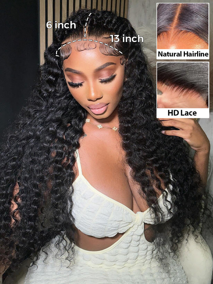 CurlyMe Water Wave Human Hair Undetectable 13x6 Swiss Lace Front Wig