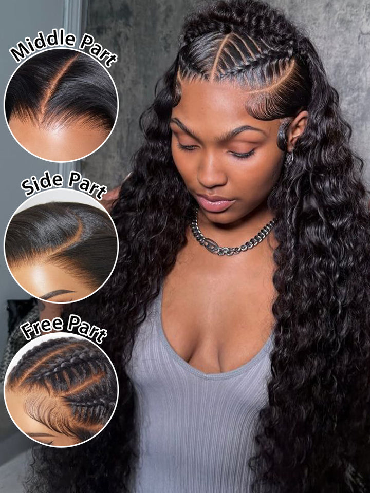 CurlyMe Water Wave Human Hair Undetectable 13x6 Swiss Lace Front Wig