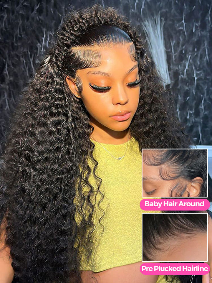 CurlyMe Short Cut Water Wave Hair 13x4 Transparent Lace Front Wig Pre Plucked