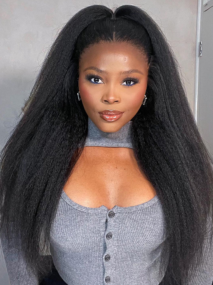 CurlyMe Kinky Straight Human Hair Wigs 13x6 Lace Front Wigs Bomb Look