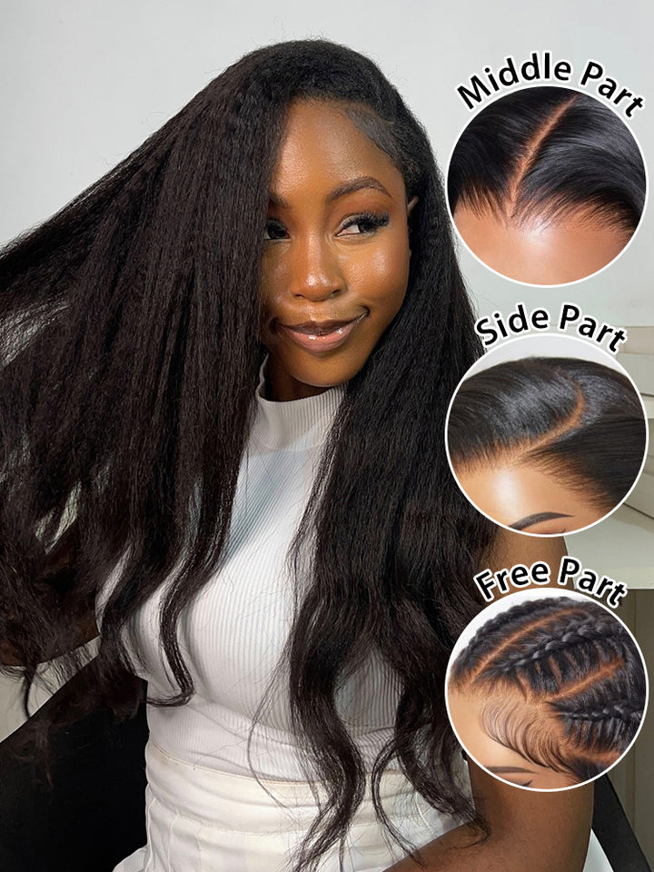 CurlyMe Kinky Straight Human Hair Wigs 13x6 Lace Front Wigs Bomb Look