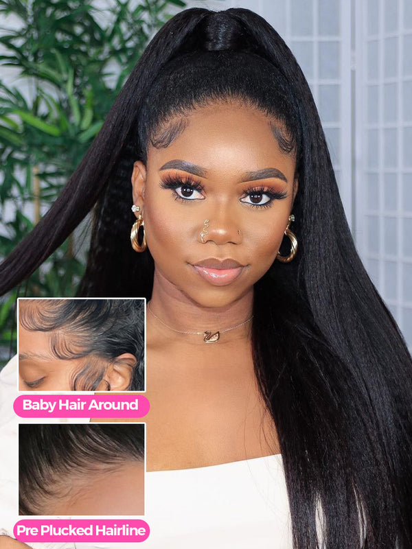 CurlyMe Kinky Straight Human Hair Wigs 13x6 Lace Front Wigs Bomb Look