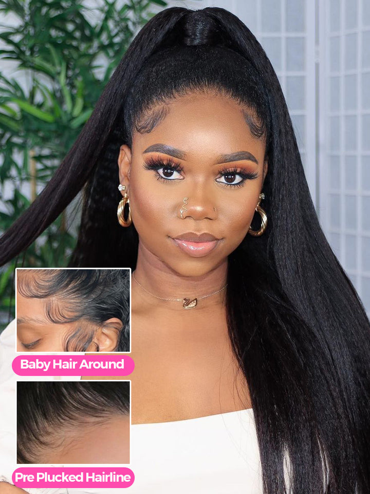CurlyMe Kinky Straight Human Hair Wigs 13x6 Lace Front Wigs Bomb Look