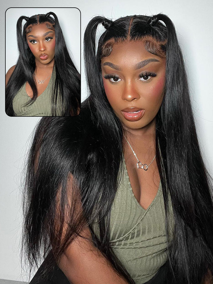 CurlyMe Silky Straight Long Hair 13x6 Lace Front Wigs Pre Plucked Natural Hairline