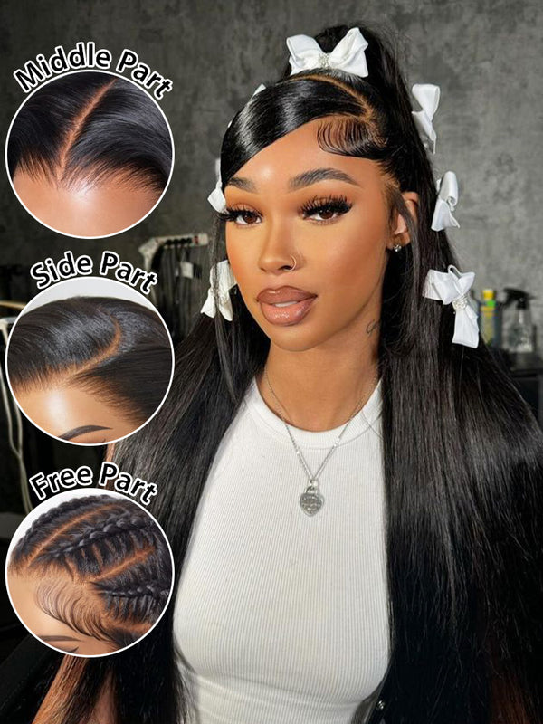 CurlyMe Silky Straight Long Hair 13x6 Lace Front Wigs Pre Plucked Natural Hairline