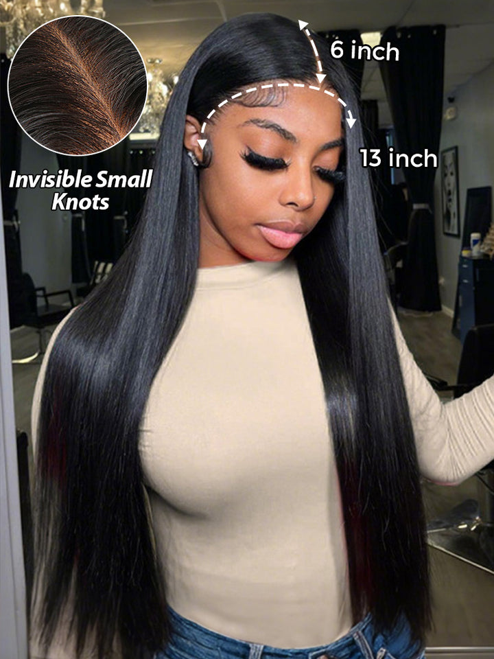 CurlyMe Silky Straight Long Hair 13x6 Lace Front Wigs Pre Plucked Natural Hairline