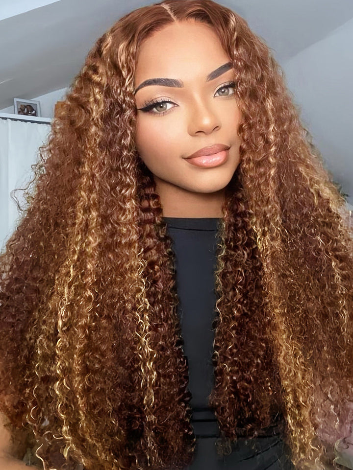 CurlyMe Wear Go Glueless Highlights Ombre Hair Pre-cut HD Lace Kinky Curly Wig