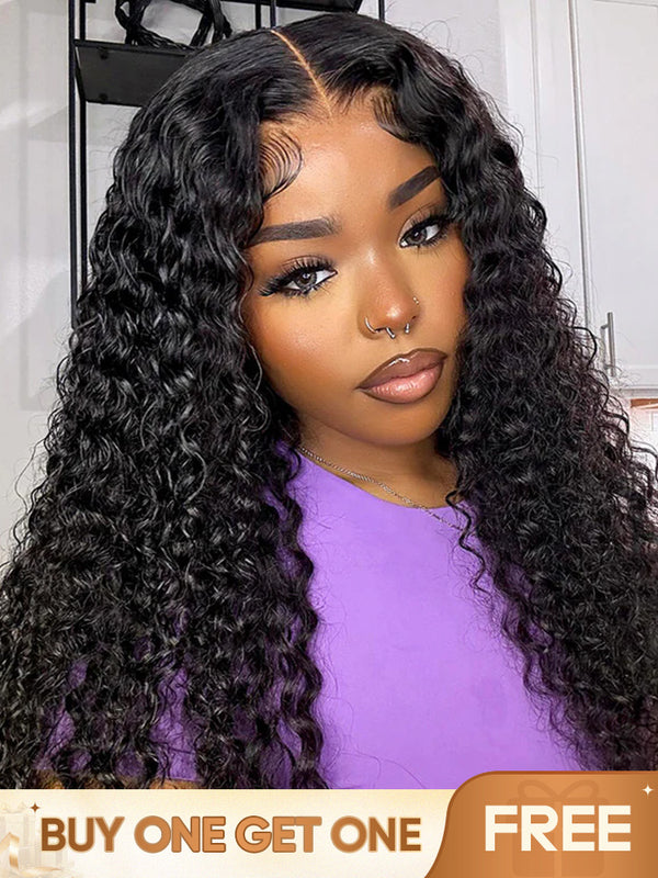 CurlyMe Pre-bleached 250% Density Wear Go Glueless Wig 7x5 Pre-cut HD Lace Water Wave Human Hair