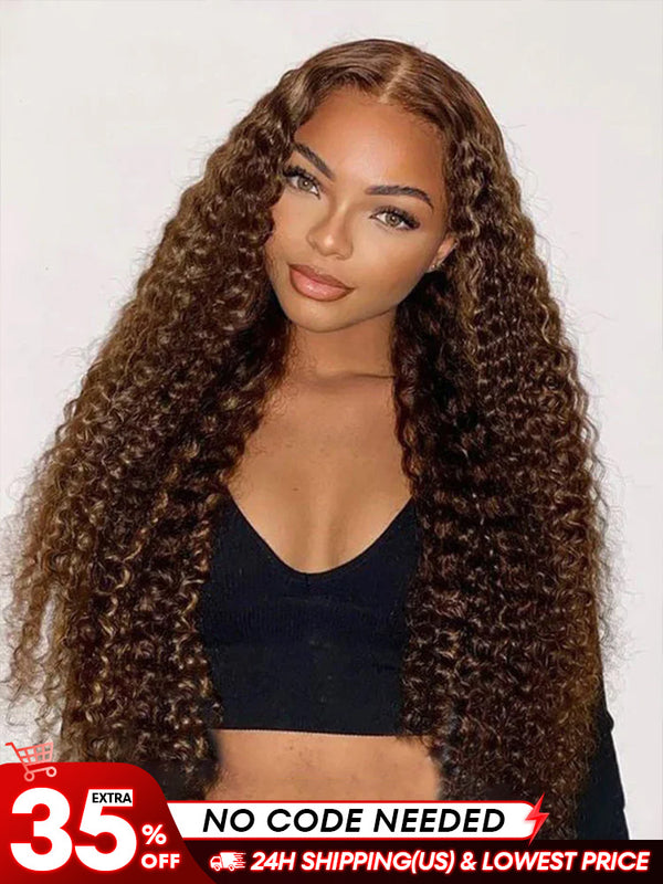 [Clearance Sale] Pre-cut 6x4 Swiss Lace Water Wave Wear Go Highlights Ombre Hair Glueless Wig