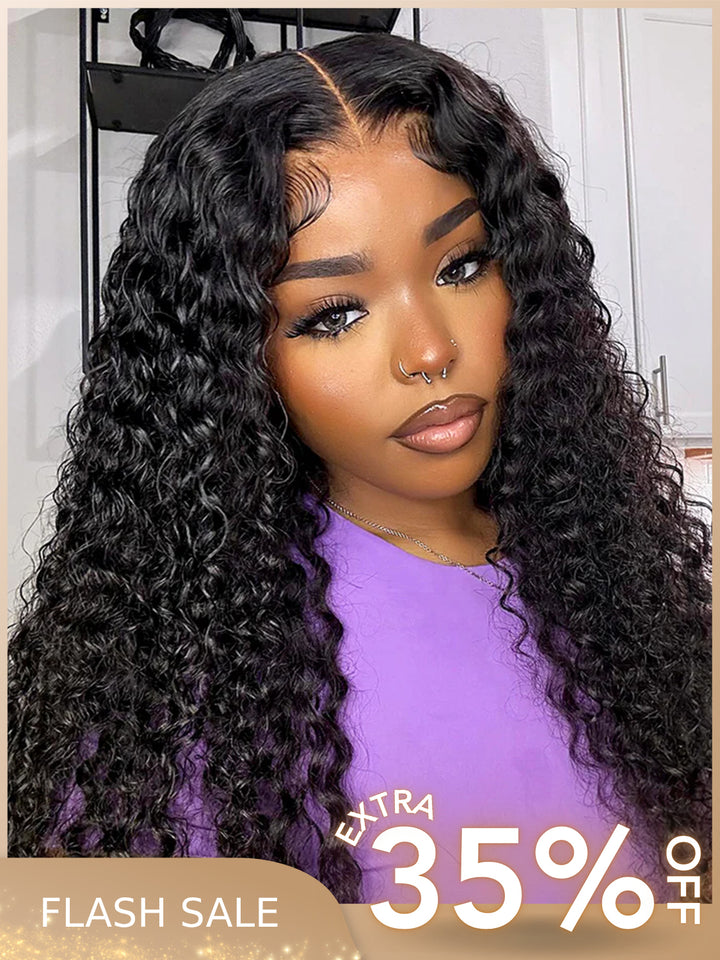 CurlyMe Pre-bleached Knots Wear Go Glueless Wig Pre-cut HD Lace Water Wave Human Hair