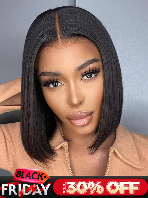 CurlyMe Pre Bleached Straight Glueless Bob Wig Pre Cut 6x4 HD Lace Wear Go Wig