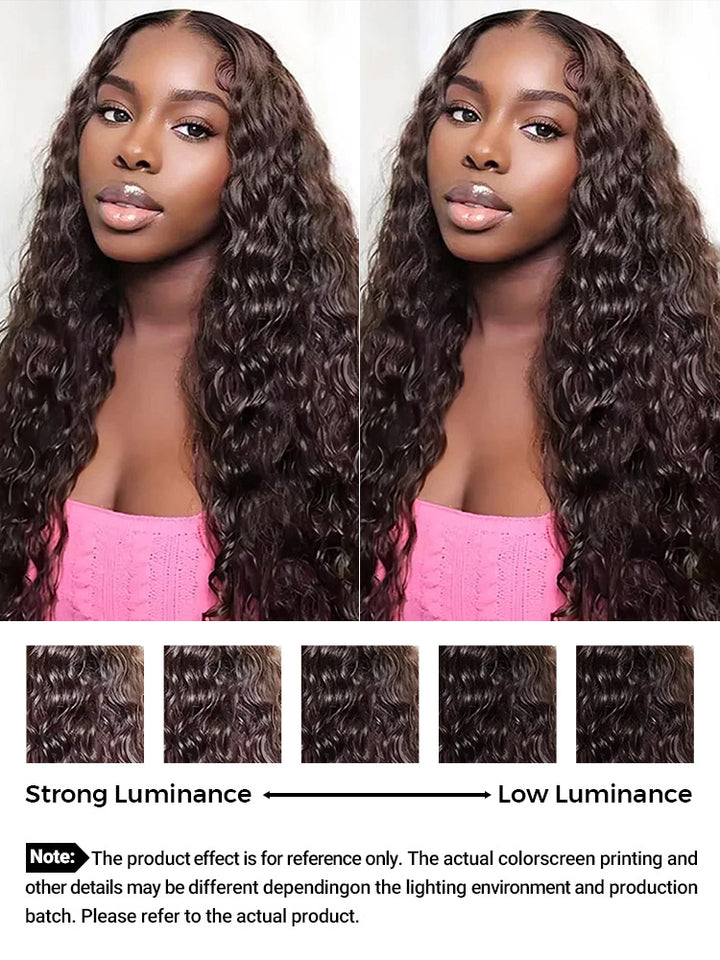 CurlyMe Chocolate Brown #4 Pre Cut Pre Plucked Wear Go Glueless Water Wave Lace Frontal Human Hair Wig