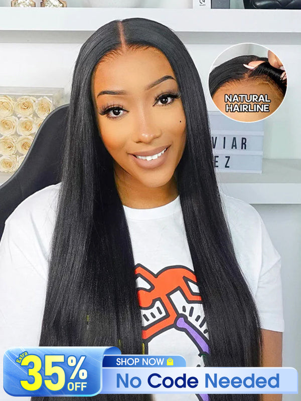 CurlyMe Pre-cut 9x6 Lace M-cap Wear Go Glueless Mini Knots Light Yaki Straight Hair HD Lace Front Wig Pre-plucked