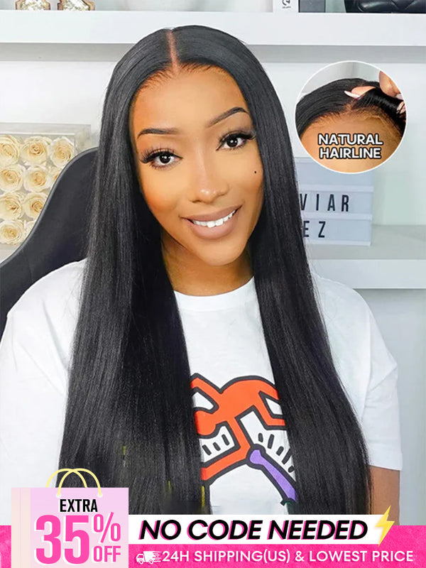 CurlyMe Pre-cut 9x6 Lace M-cap Wear Go Glueless Mini Knots Light Yaki Straight Hair HD Lace Front Wig Pre-plucked