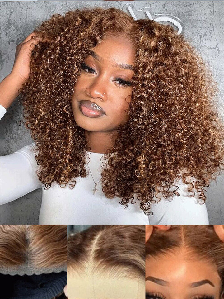 CurlyMe Wear Go Glueless Highlights Ombre Hair Pre-cut HD Lace Kinky Curly Wig