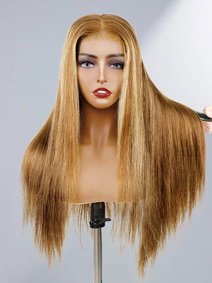 CurlyMe Highlights Ombre 7x5 Swiss Lace Wear Go Straight Glueless Wigs Pre Cut Lace Wig