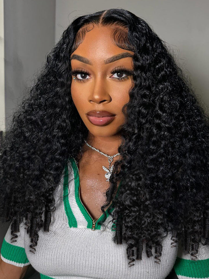 CurlyMe Pre-bleached Wear Go Glueless Wig 7x5 Pre-cut HD Lace Burmese Curly Human Hair