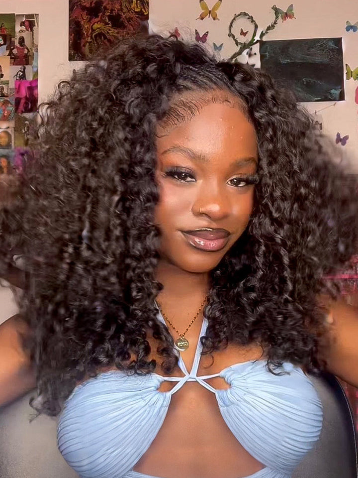 CurlyMe 3 In 1 Half Wig Burmese Curly Glueless Install Half Wig With Adjustable String Beginner Friendly