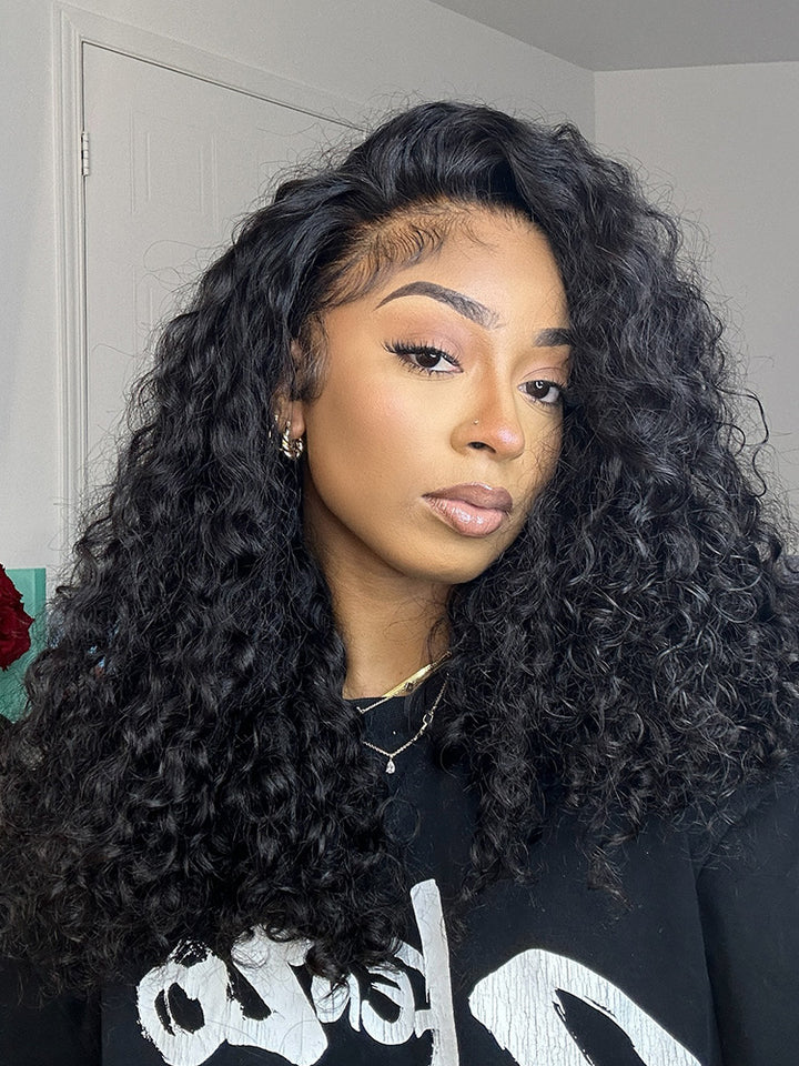 CurlyMe Pre-bleached Wear Go Glueless Wig 7x5 Pre-cut HD Lace Burmese Curly Human Hair