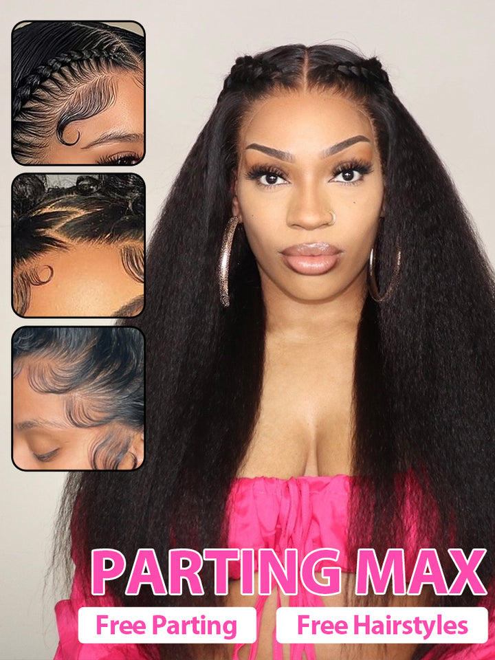 CurlyMe Kinky Straight Hair 13x4 Lace Front Wigs Pre Plucked Natural Black