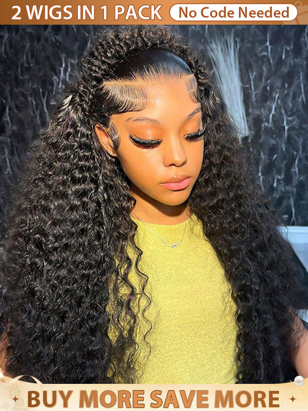 CurlyMe Water Wave Hair 13x4 Transparent Lace Front Wig Pre Plucked