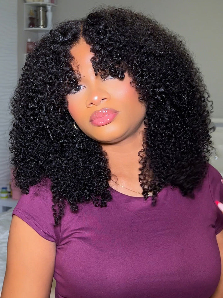 CurlyMe 3 In 1 Half Wig Afro Kinky Curly Glueless Install Half Wig With Drawstring Beginner Friendly