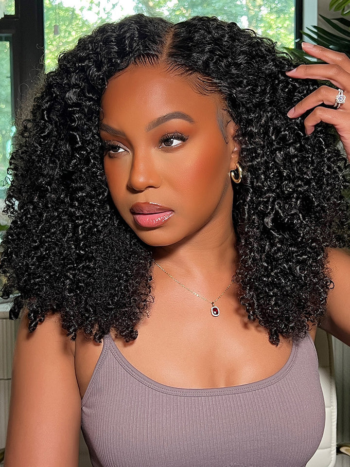 CurlyMe Pre-bleached Wear Go Glueless Afro Kinky Curly Pre-cut HD Lace Wig Pre-plucked