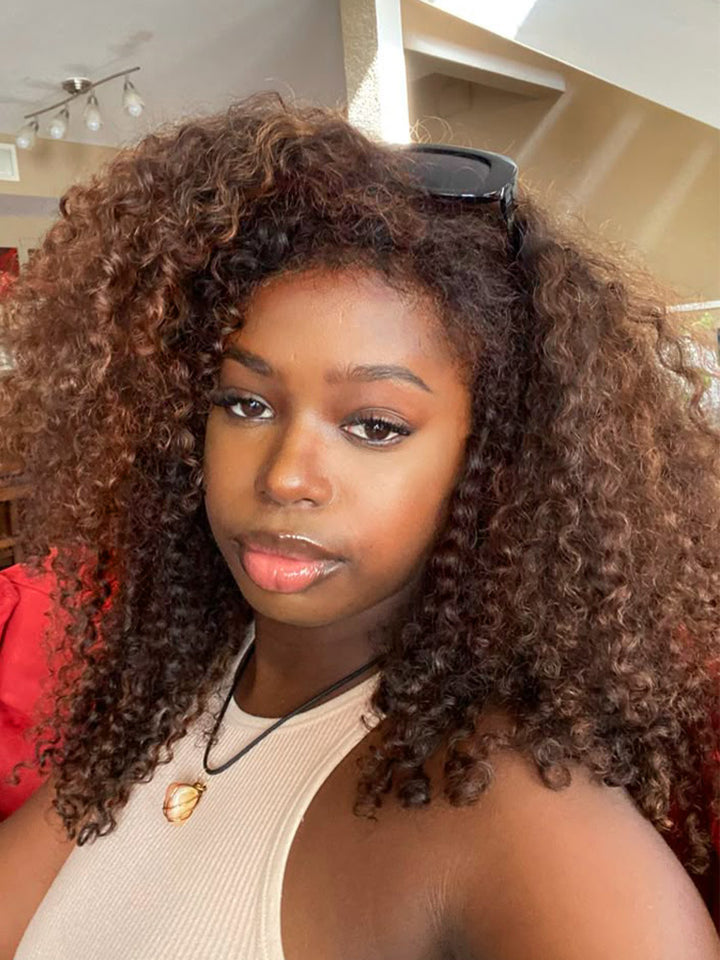 CurlyMe Ombre Brown Pre-Styled Layered Curly Bob Kinky Curly Wig Pre-Cut 7x5 Glueless Wig